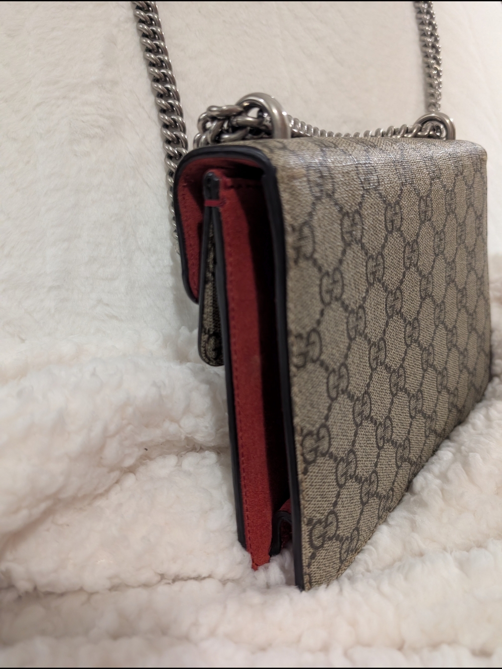 Gucci Small Dionysus GG Supreme Canvas Shoulder Bag in Beige/Red - Picture 17 of 17